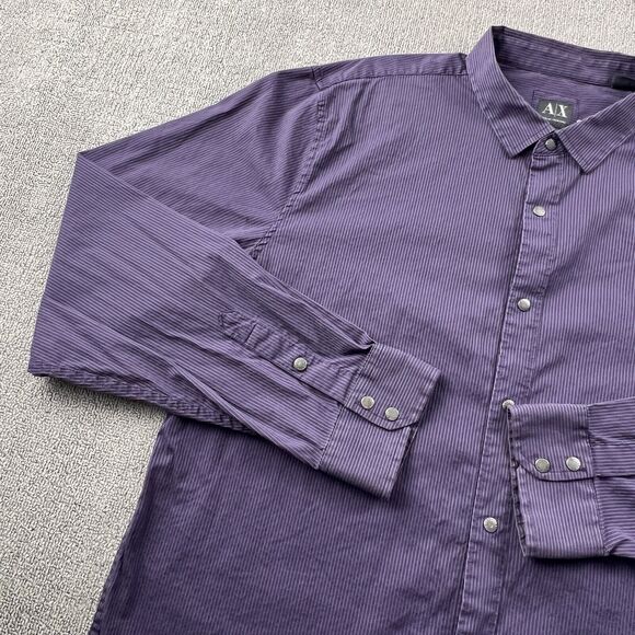 Armani Exchange Shirt Adult 2XL XXL Purple Slim Fit Button Up Long Sleeve Casual - Picture 2 of 14